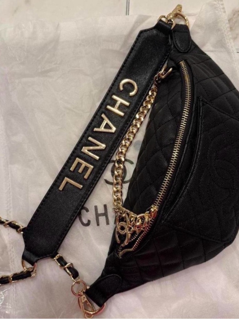 Chanel Black Quilted Leather Crossbody makeup Pouch with Gold Hardware. NWT. - Picture 2 of 7